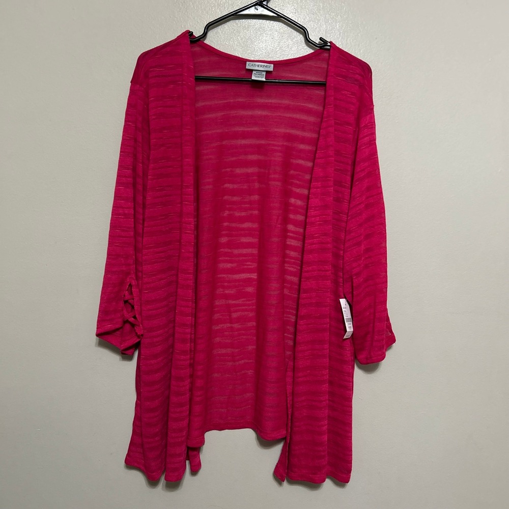 Catherines Cardigan 3XWP Pink New Open Front 3/4 Sleeve Slub Knit Spring Layer